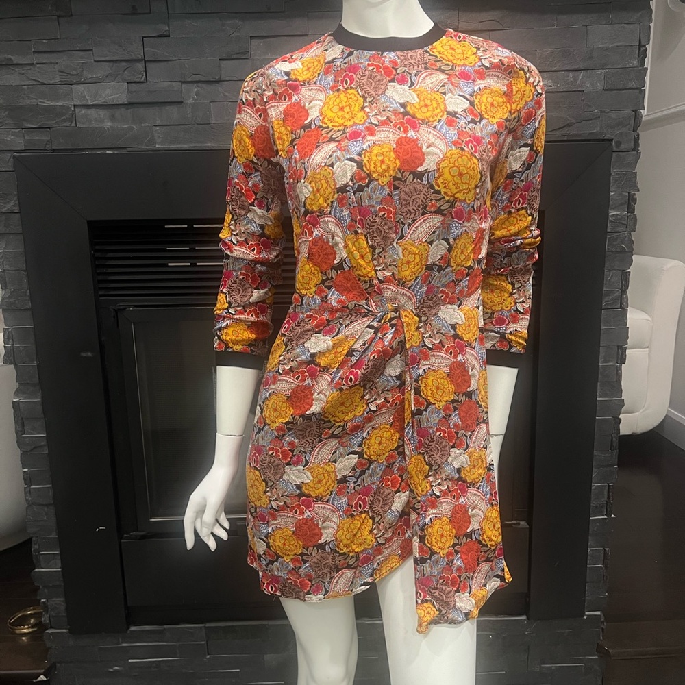 Zara TRF Floral Printed Dresswith ribbed trims Size XS